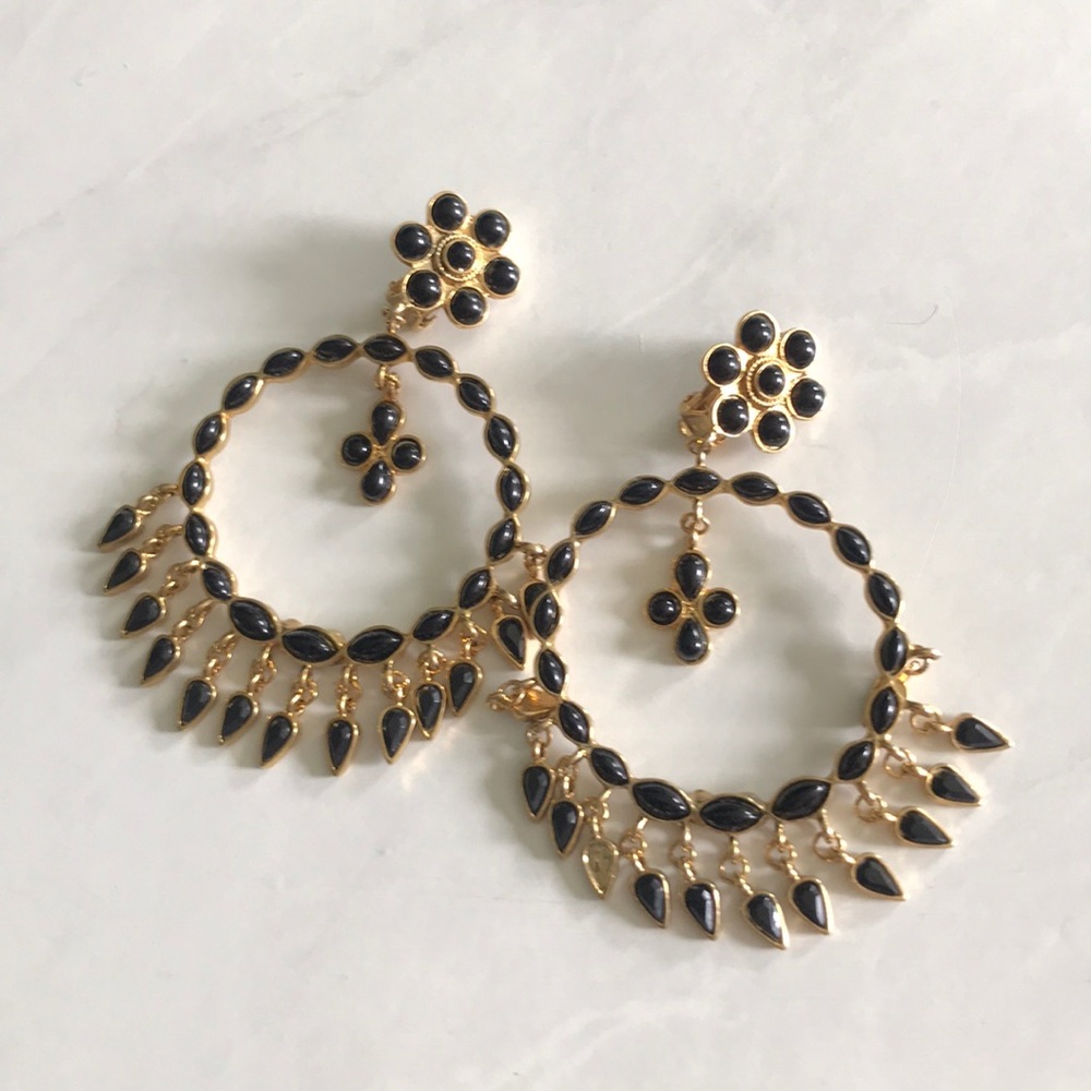 Anthropologie dangle black and gold earrings